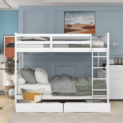 Streamdale Espresso Bunk Bed with Drawers and Ladders