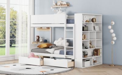 Streamdale Twin Over Twin Bunk Bed With 2 Drawers And Multilayer Cabinet