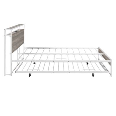 Metal Platform Bed Frame with Trundle and USB