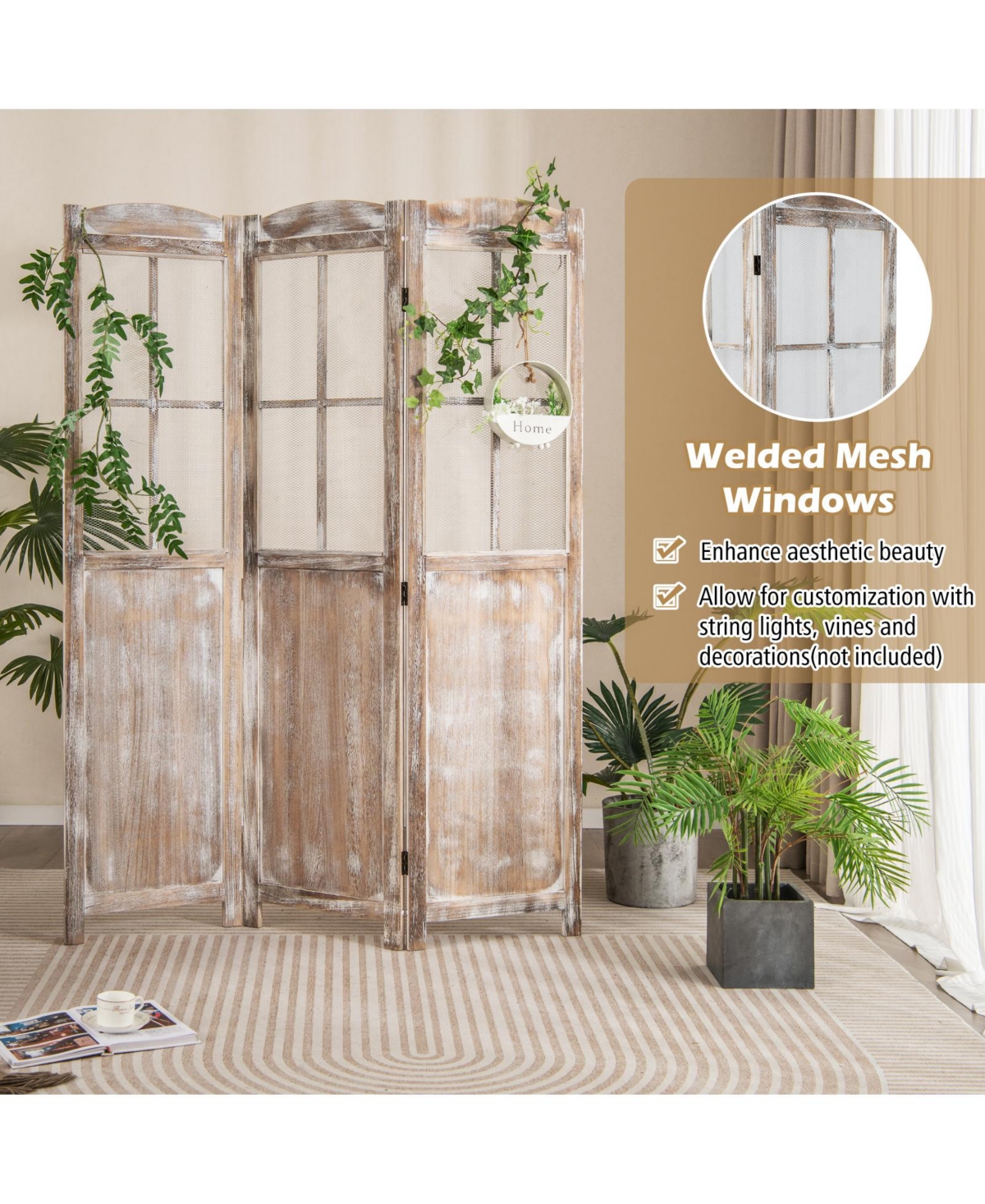 Slickblue 6 Feet Folding Privacy Screen-Coffee