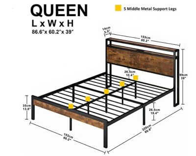 Queen Metal Platform Bed with USB Headboard
