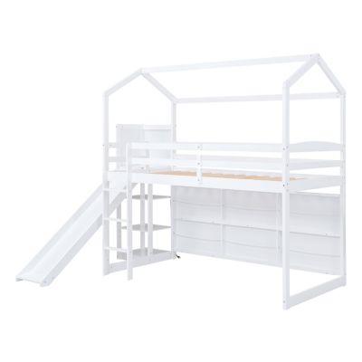 Streamdale Twin Loft Bed with Slide, Shelves, Light