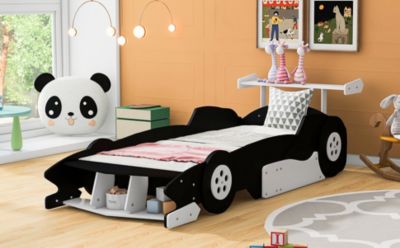 Streamdale Twin Size Race Car-Shaped Platform Bed With Wheels, Red