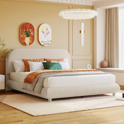 Queen Size Teddy Fleece Upholstered Platform Bed