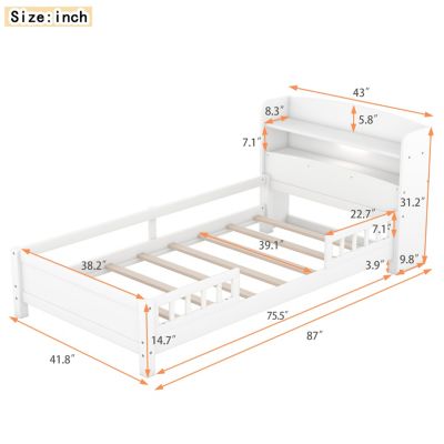 Streamdale Twin Platform Bed with Headboard Storage and LED Lights