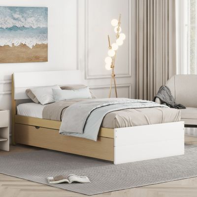 Twin Bed Frame with Trundle, Gloss Headboard
