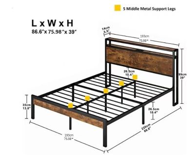 Metal Bed Frame w/ Storage, USB