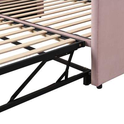 Streamdale Twin Size Upholstered Daybed With Extendable Trundle, Pink