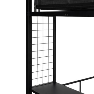 Metal Twin Over Full Bunk Bed with Shelves & Grid Panel