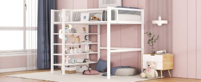 Streamdale Twin Size Metal Loft Bed With 4Tier Shelves And Storage, White