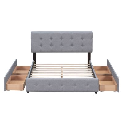 Streamdale Linen Platform Bed with Drawers