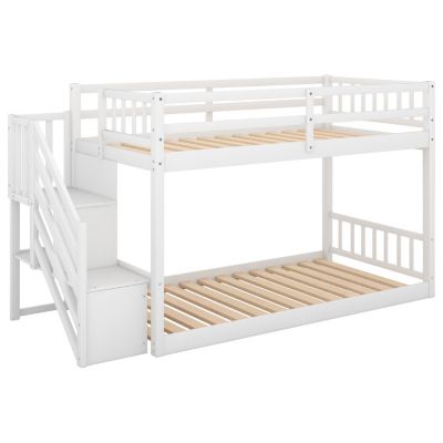 Streamdale Twin Over Twin Floor Bunk Bed, Ladder With Storage