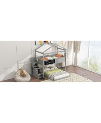  Twin Over Full House Bunk Bed With Storage Staircase And Board