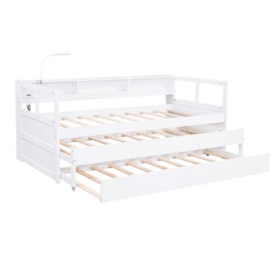 Streamdale Twin XL Wood Daybed with Trundles, Cubbies, & Charging