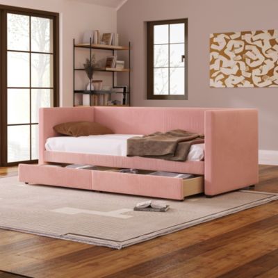 Streamdale Twin Size Corduroy Daybed With Two Drawers And Wood Slat