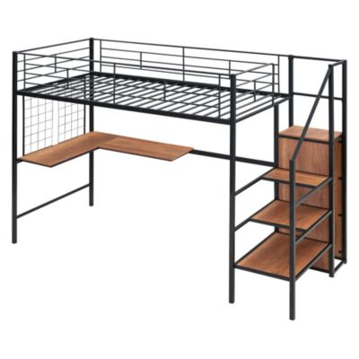 Streamdale Metal Loft Bed with Desk, Storage Ladder & Wardrobe