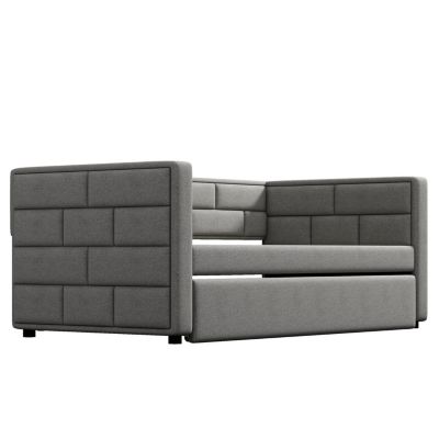 Twin Size Daybed With Trundle, Upholstered Daybed With Padded Back
