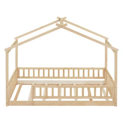 Twin Size Wood House Bed Frame with Fence