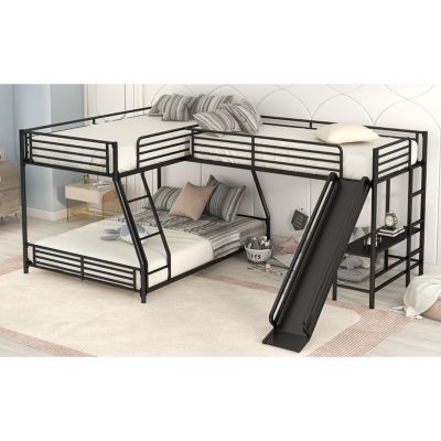 Streamdale Twin/Full L-Shape Bunk Bed w/ Desk & Slide