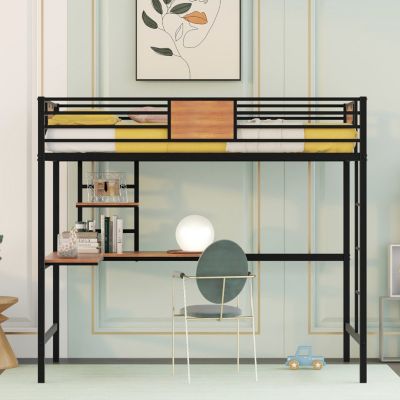 Streamdale Twin Metal Loft Bed With Desk And Shelve
