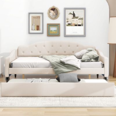 Full Size Upholstered Tufted Daybed With Twin Size Trundle