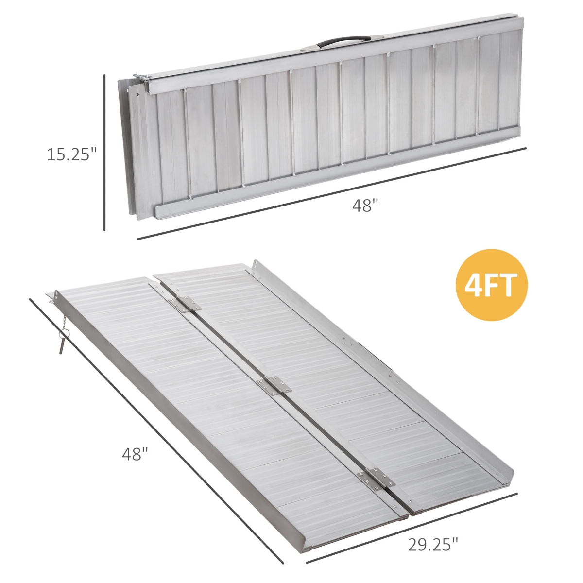 Homcom Wheelchair Ramp 4FT, Folding Aluminum Threshold Ramp with Non-Slip Surface, Transition Plates, 600lbs Weight Capacity, Handicap Ramp for Home