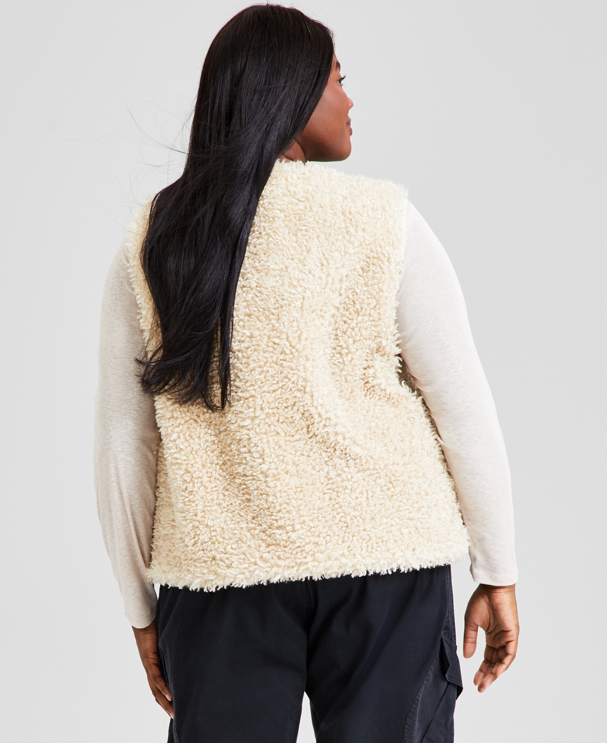 And Now This Trendy Plus Size V-Neck Sherpa Vest, Created for Macy's