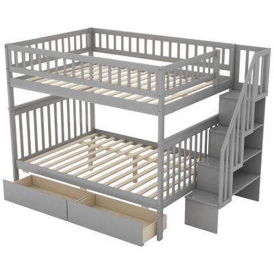 Full Over Full Bunk Bed With Two Drawers And Storage