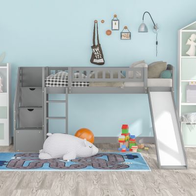 Streamdale Stairway Twin Size Loft Bed With Two Drawers And Slide