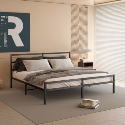 King Metal Platform Bed Frame with Headboard
