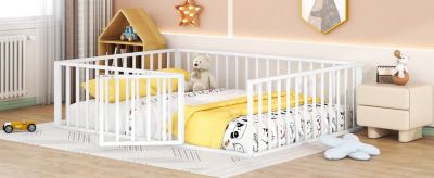 Streamdale Queen Size Metal Floor Bed Frame With Fence And Door