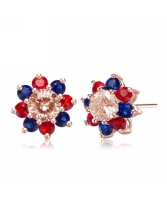 Teens Sterling Silver Multicolored Cubic Zirconia Button Earrings
