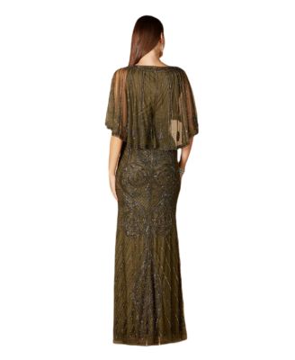 Women's Cape Sleeve V-Neck Beaded Gown