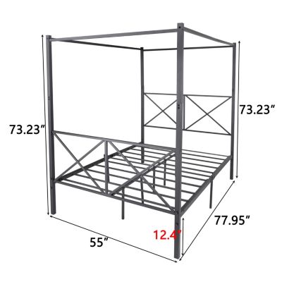 Metal Canopy Bed Frame, Platform Bed Frame With X Shaped Frame Full