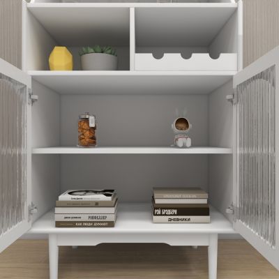 Streamdale Modern White Wine Cabinet with Glass Door and Removable Racks