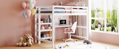 Streamdale Full Size Wooden Loft Bed With Shelves, Desk And Writing Board