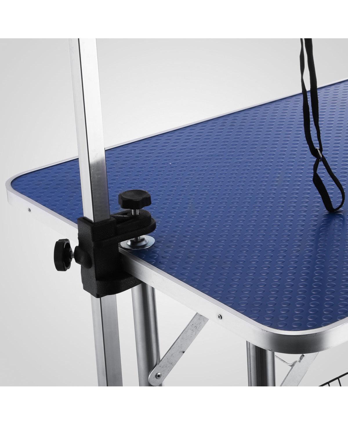 Streamdale Furniture New High Quality Folding Pet Grooming Table Stainless Legs And ArmsRubber Top Storage Basket - Blue