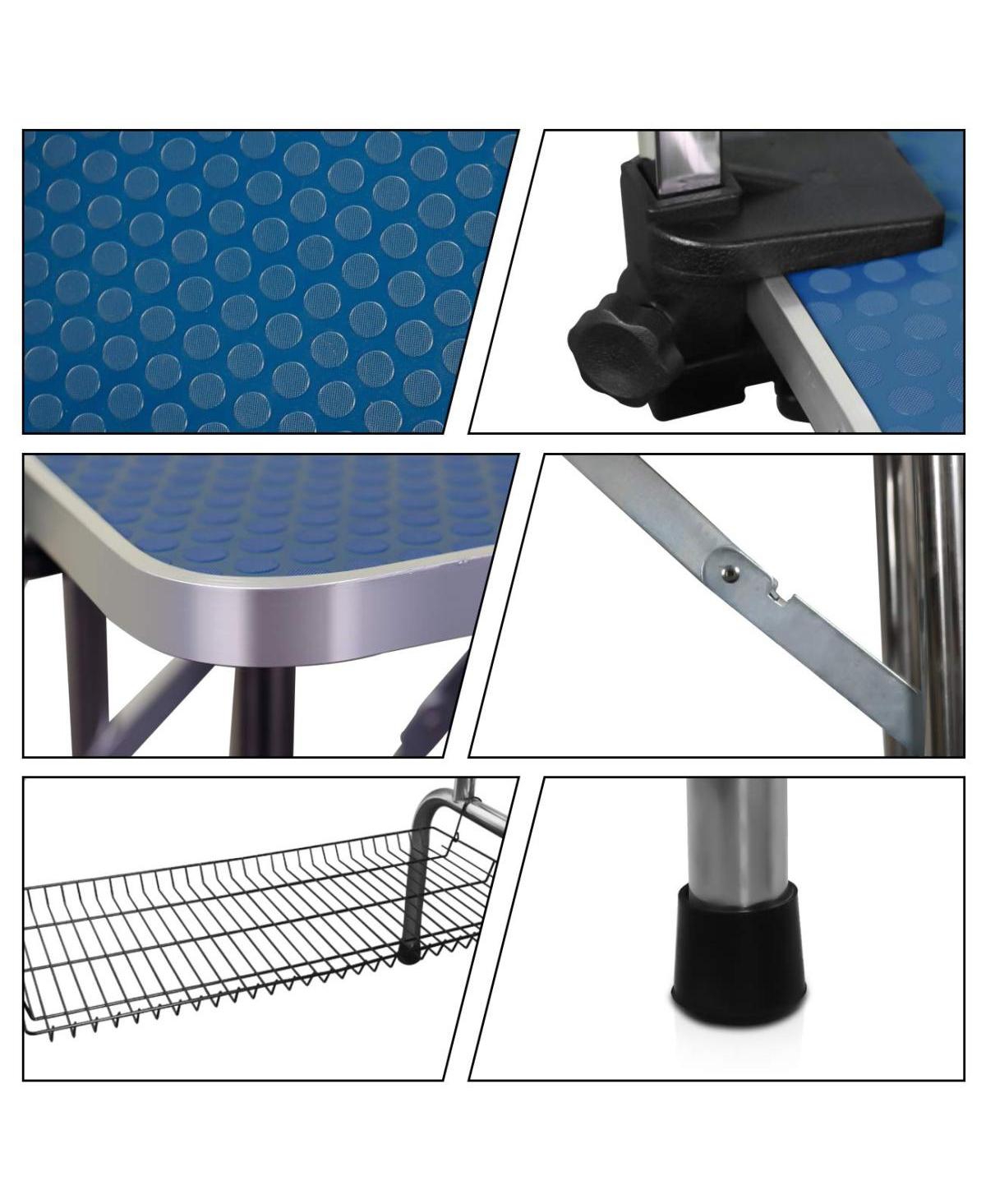 Streamdale Furniture New High Quality Folding Pet Grooming Table Stainless Legs And ArmsRubber Top Storage Basket - Blue