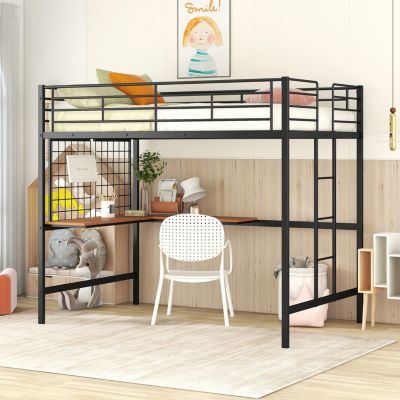 Full Metal Loft Bed With Desk And Metal Grid