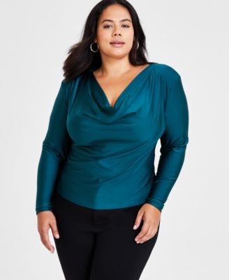 Bar III - Trendy Plus Size Long-Sleeve Cowlneck Top
