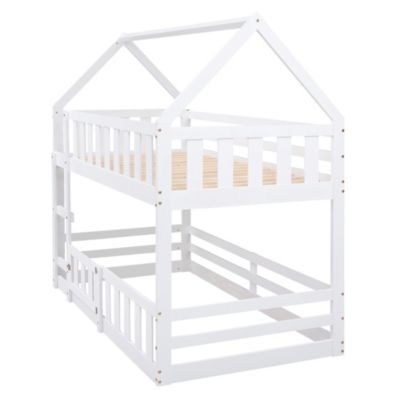 Streamdale Twin Over Twin House Bunk Bed With Fence And Door