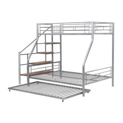 Streamdale Silver Metal Bunk Bed with Trundle and Storage