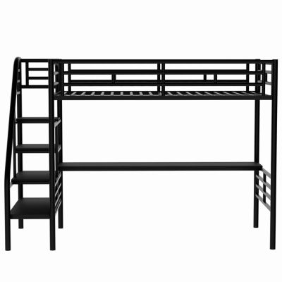 Metal Loft Bed Frame With Desk, No Box Spring Needed