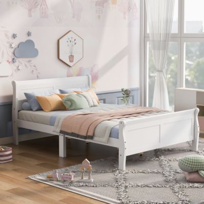 Streamdale Queen Size Wood Platform Bed With Headboard And Wooden Slat Support