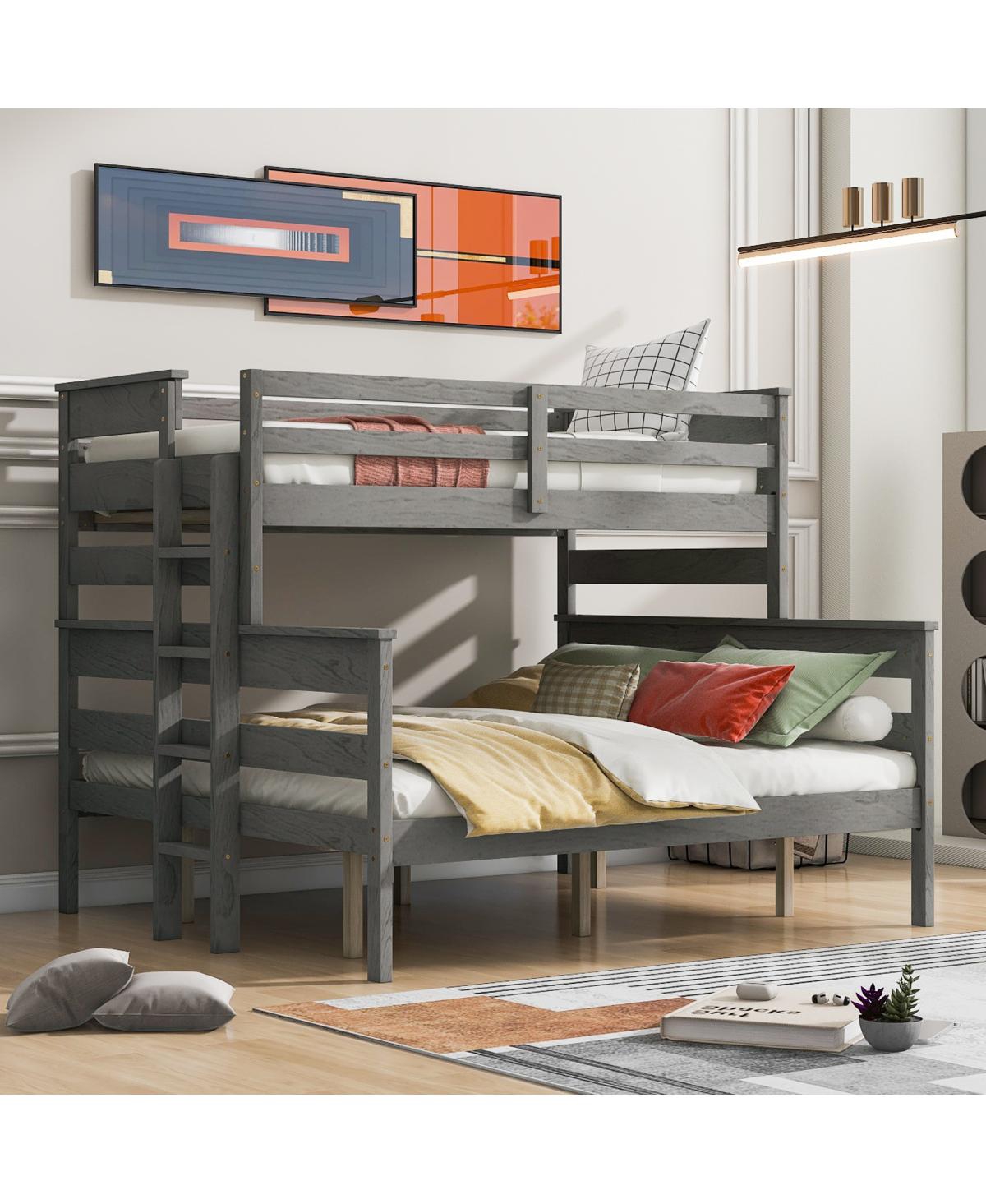 Wood Twin Xl Over Queen Bunk Bed With Ladder