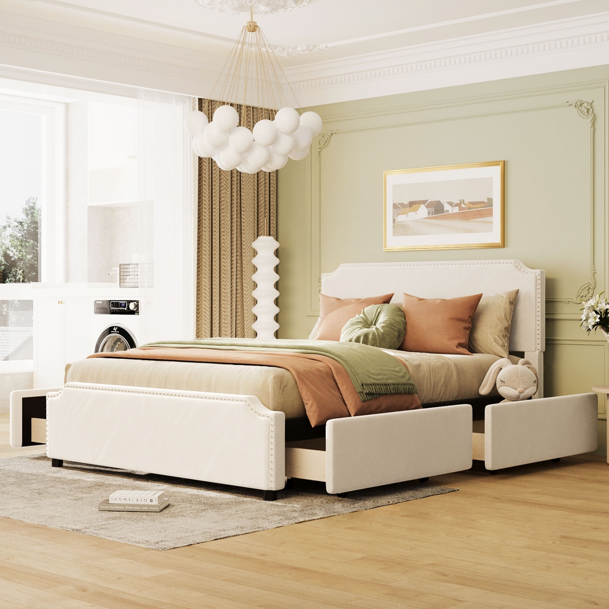 Streamdale Upholstered Platform Bed with Studded Headboard and Drawers