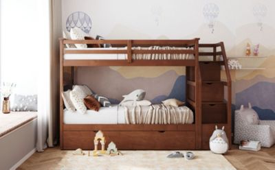 Streamdale Twin-Over-Twin Bunk Bed With Twin Size Trundle And 3 Storage Stairs