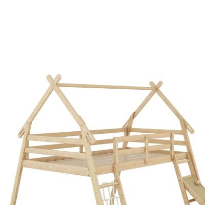 Streamdale Twin Over Queen House Bunk Bed With Climbing Nets And Climbing Ramp