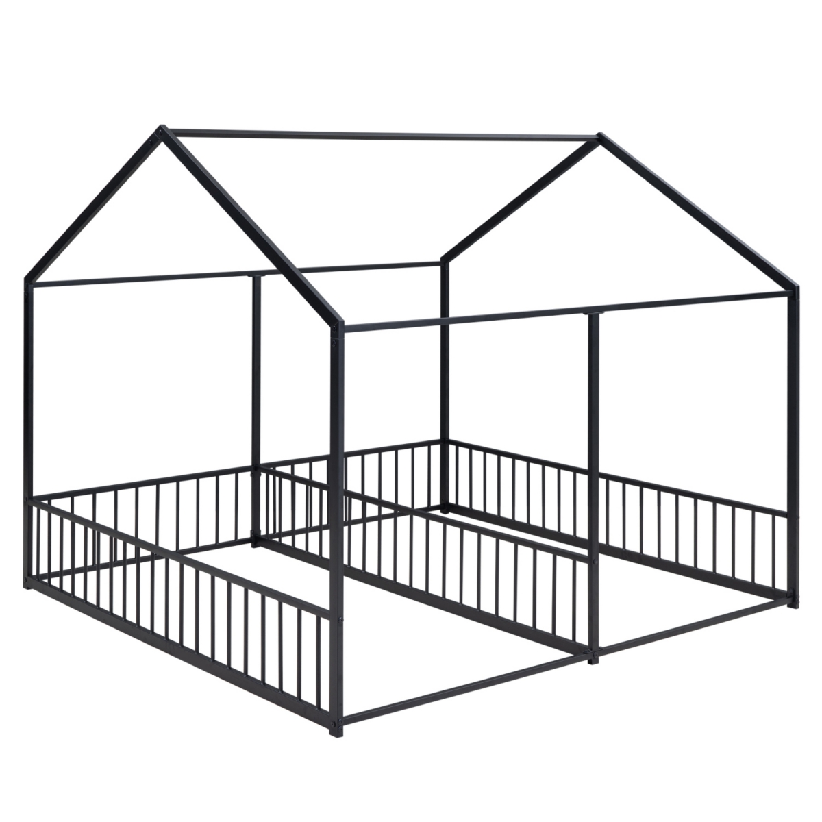 Simplie Fun Metal Twin House Platform Beds, Two Shared White