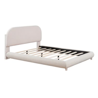 Thick fabric full size platform bed with stylish design